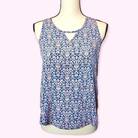 Lightweight Flowy Peekaboo Back   Drop Tail Boho Print Sleeveless Blouse  Small - Picture 3 of 5